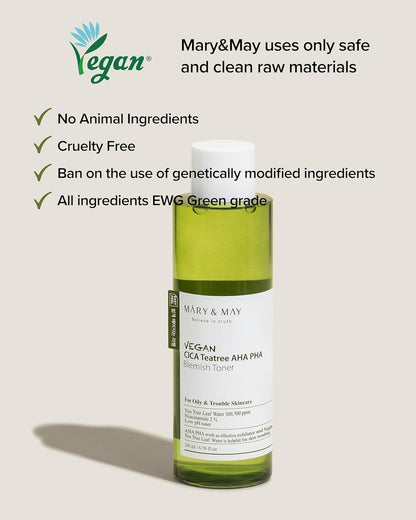 MARY & MAY Vegan CICA Tea Tree AHA PHA Blemish Toner (6.76oz)