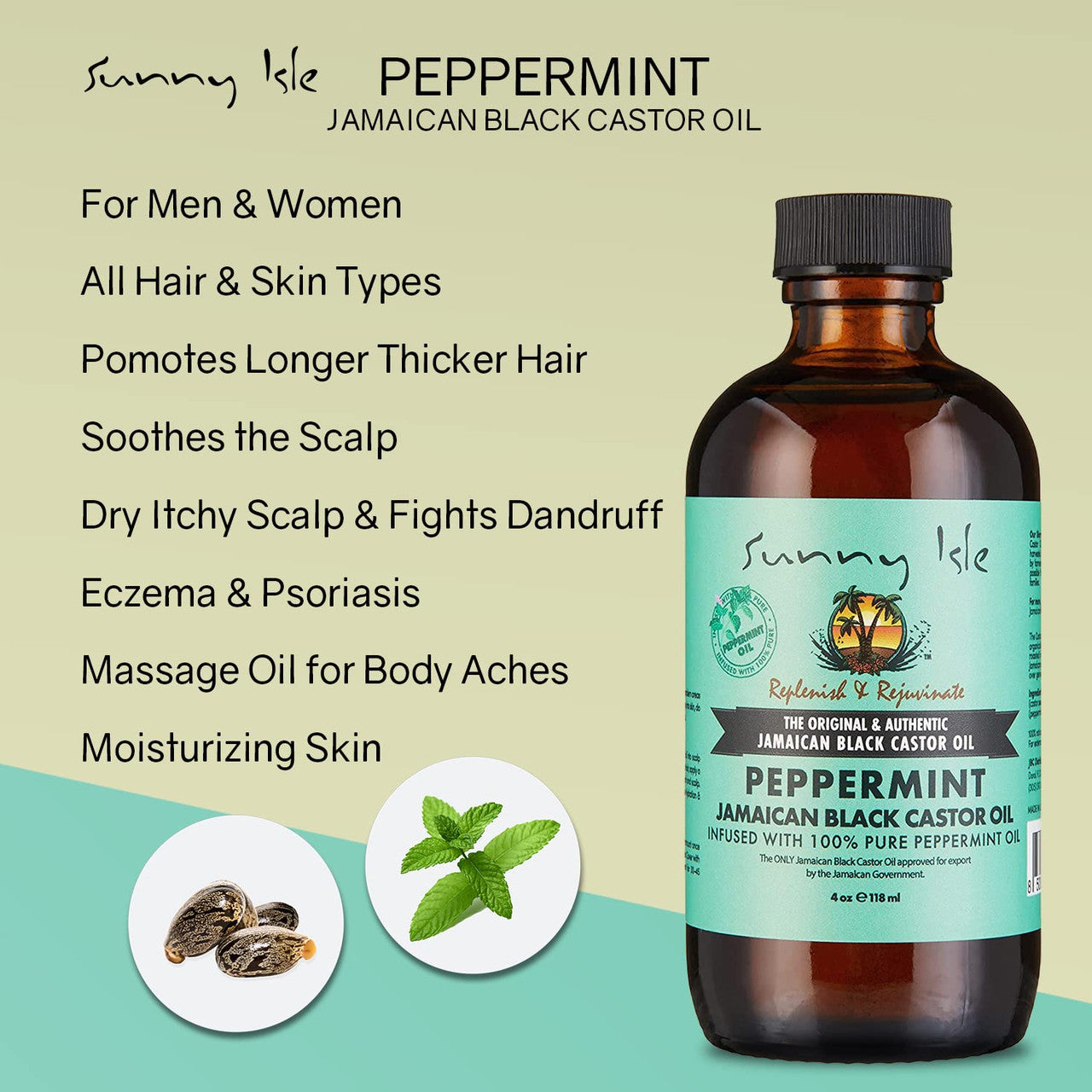 Sunny Isle Jamaican Black Castor Oil - Peppermint (4oz)