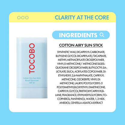 TOCOBO Cotton Airy Sun Stick SPF50+ (0.67oz)