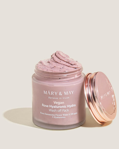 MARY & MAY Vegan Rose Hyaluronic Hydra Wash Off Mask Pack (4.4oz)