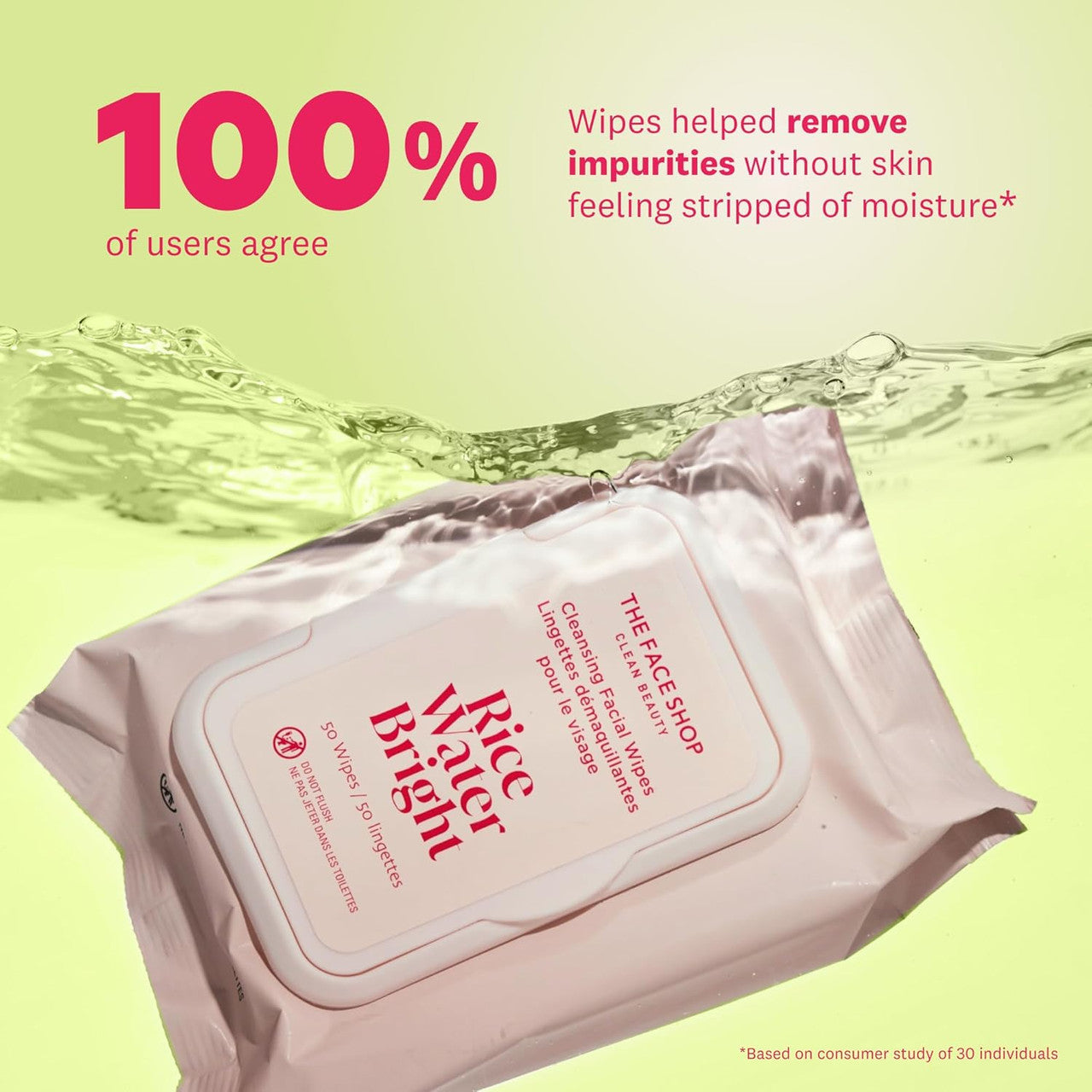 THE FACE SHOP Rice Water Bright Cleansing Facial Wipes, Vegan (50CT)