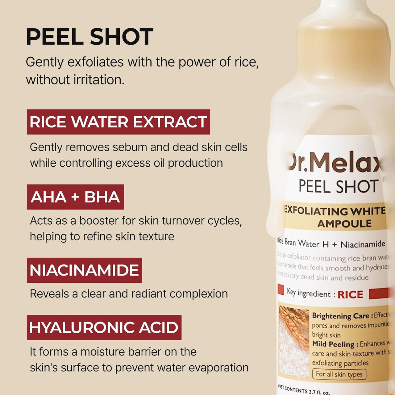 DR. MELAXIN Peel Shot Glow White Rice Peeling Ampoule (80ml)