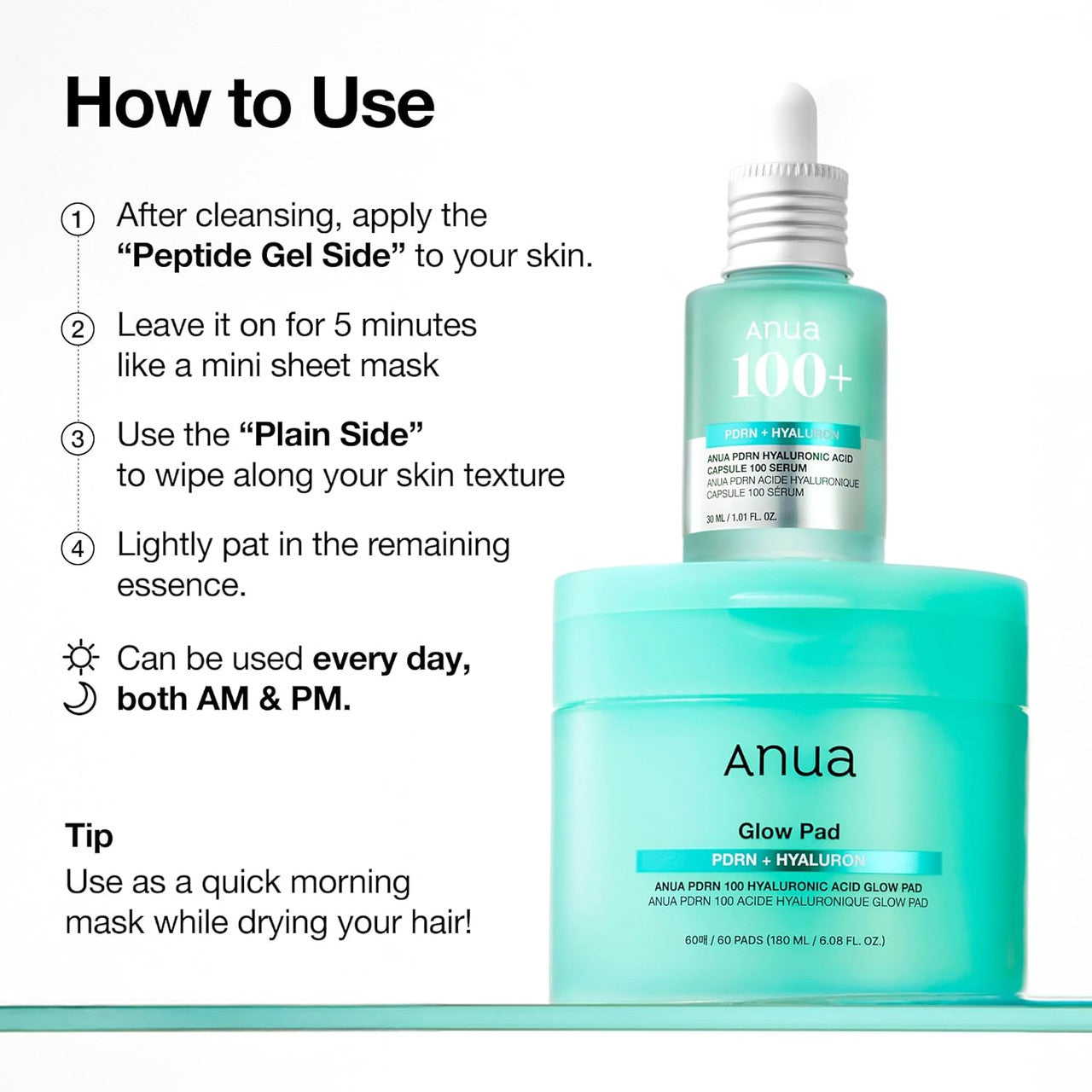 Anua PDRN 100 Hyaluronic Acid Pad  (180ml, 60 Pads)