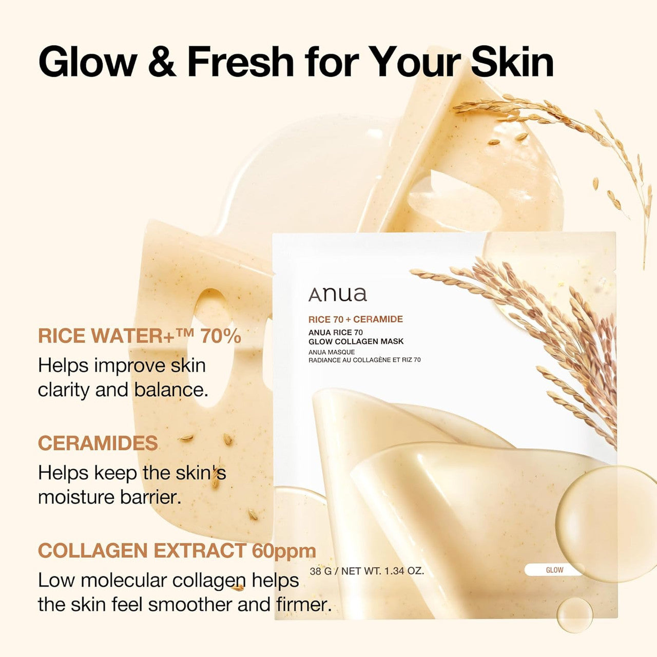 Anua Rice 70 Glow Collagen Mask (1 sheet)