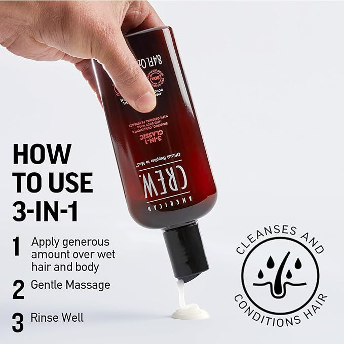 American Crew 3-IN-1 CLASSIC Shampoo, Conditioner and Body Wash (8.4 oz)