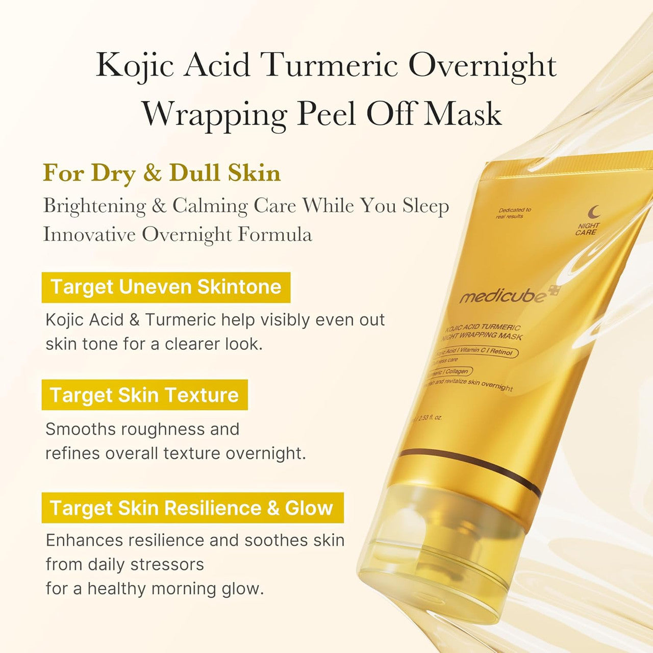 MEDICUBE Kojic Acid Turmeric Overnight Wrapping Peel Off Mask (2.53 oz)