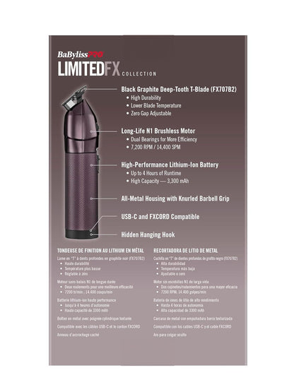 BaBylissPRO LimitedFX Purple All-Metal Lithium Hair Trimmer FX787NP