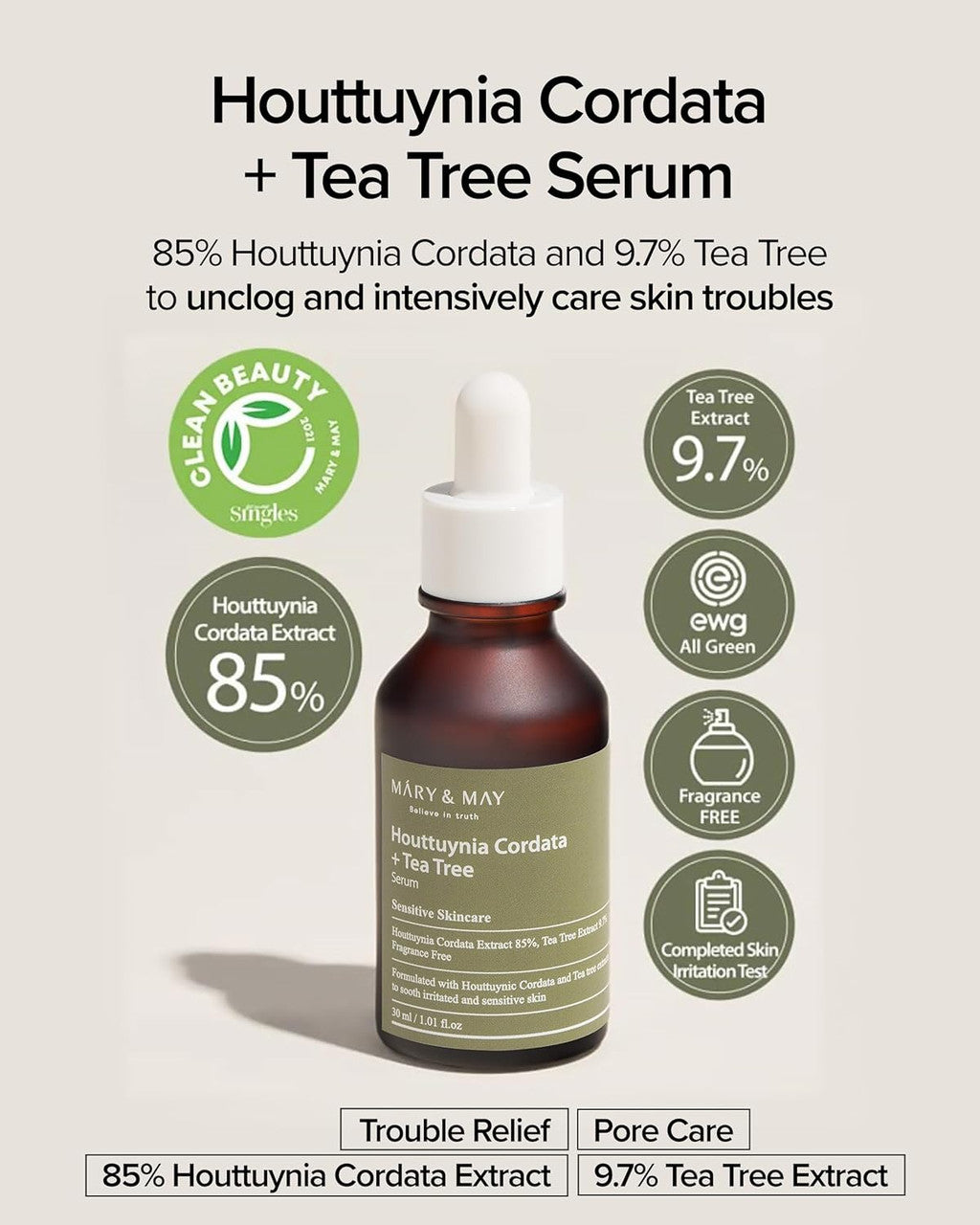 MARY & MAY Houttuynia Cordata Tea Tree Serum (1.01oz)