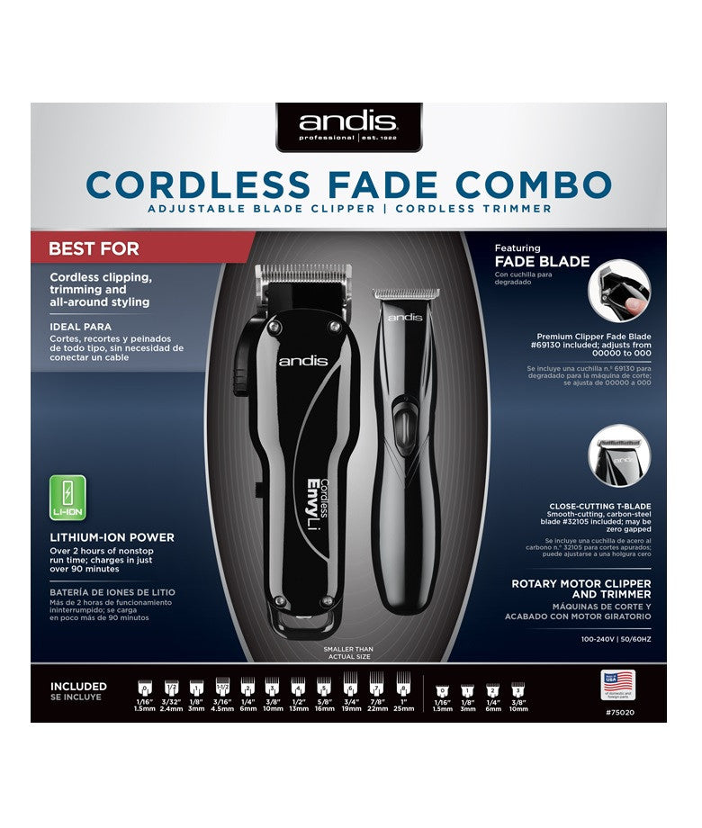 ANDIS Cordless Fade Combo Adjustable Blade Clipper & Cordless Trimmer, 75020