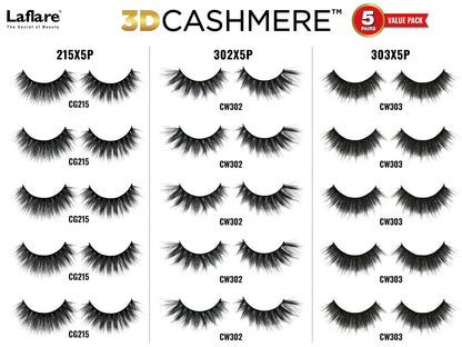 Laflare 100% Handmade 3D Cashmere Eyelashes Value Pack 5 Pairs