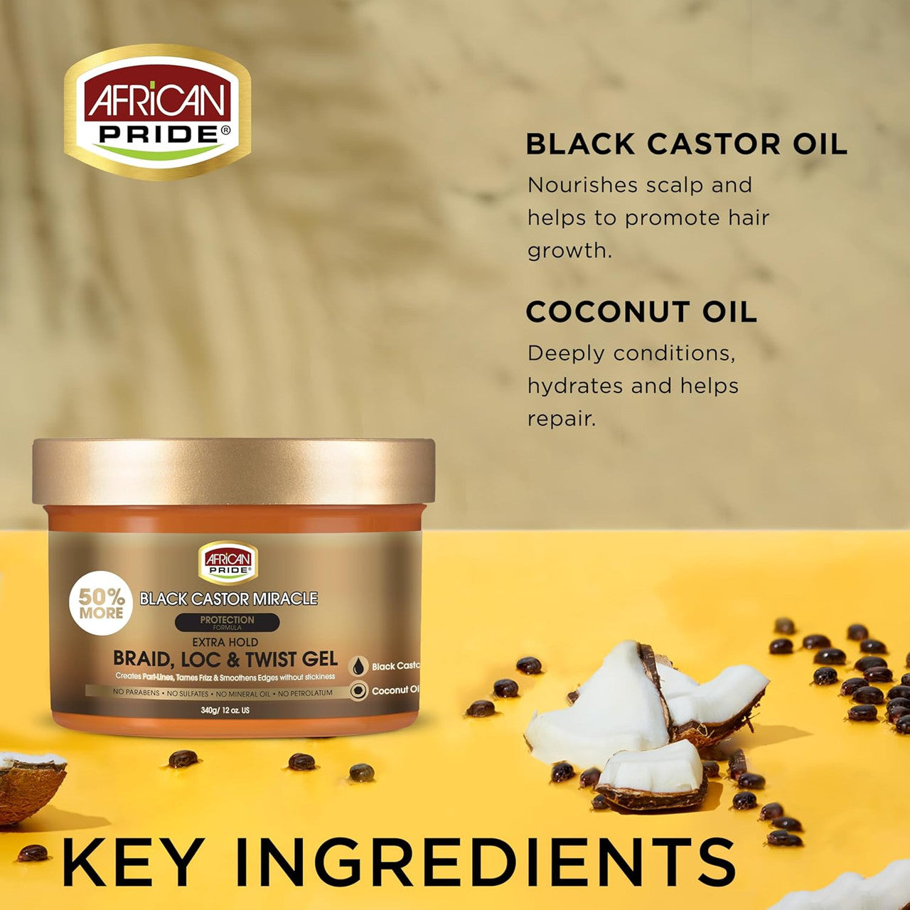 African Pride Black Castor Miracle Extra Hold Braid, Loc, Twist Gel (12oz)