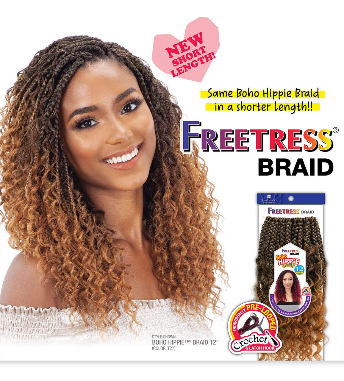 SHAKE N GO Freetress Braid Synthetic Crochet Hair - Boho Hippie Braid 12"