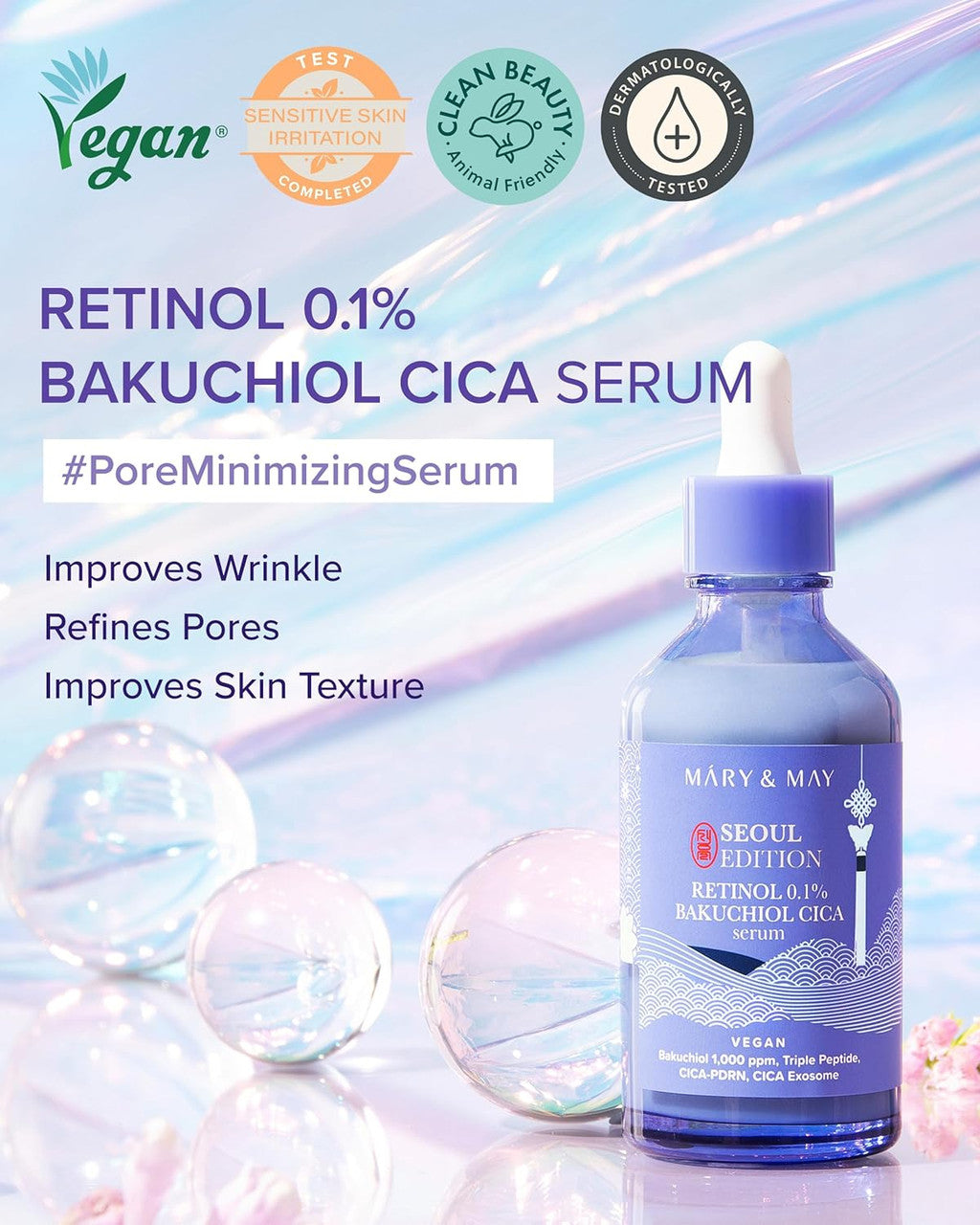 MARY & MAY Retinol 0.1% Bakuchiol Cica Serum (1.01oz)