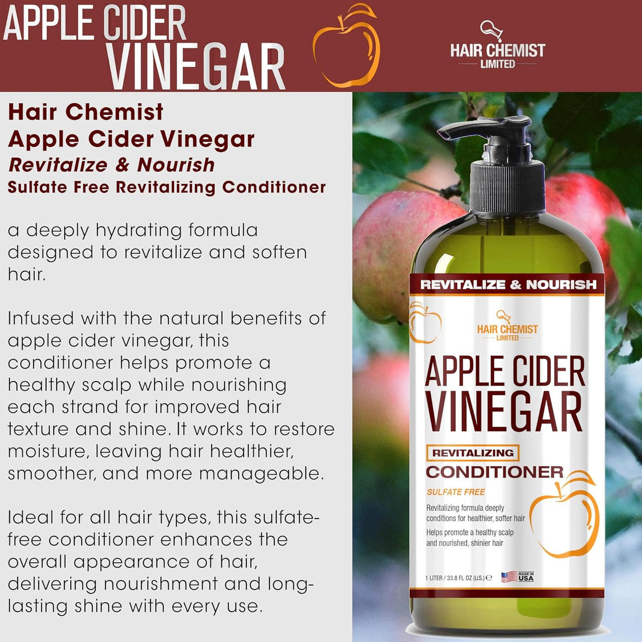 HAIR CHEMIST Apple Cider Vinegar Revitalizing Conditioner (33oz)