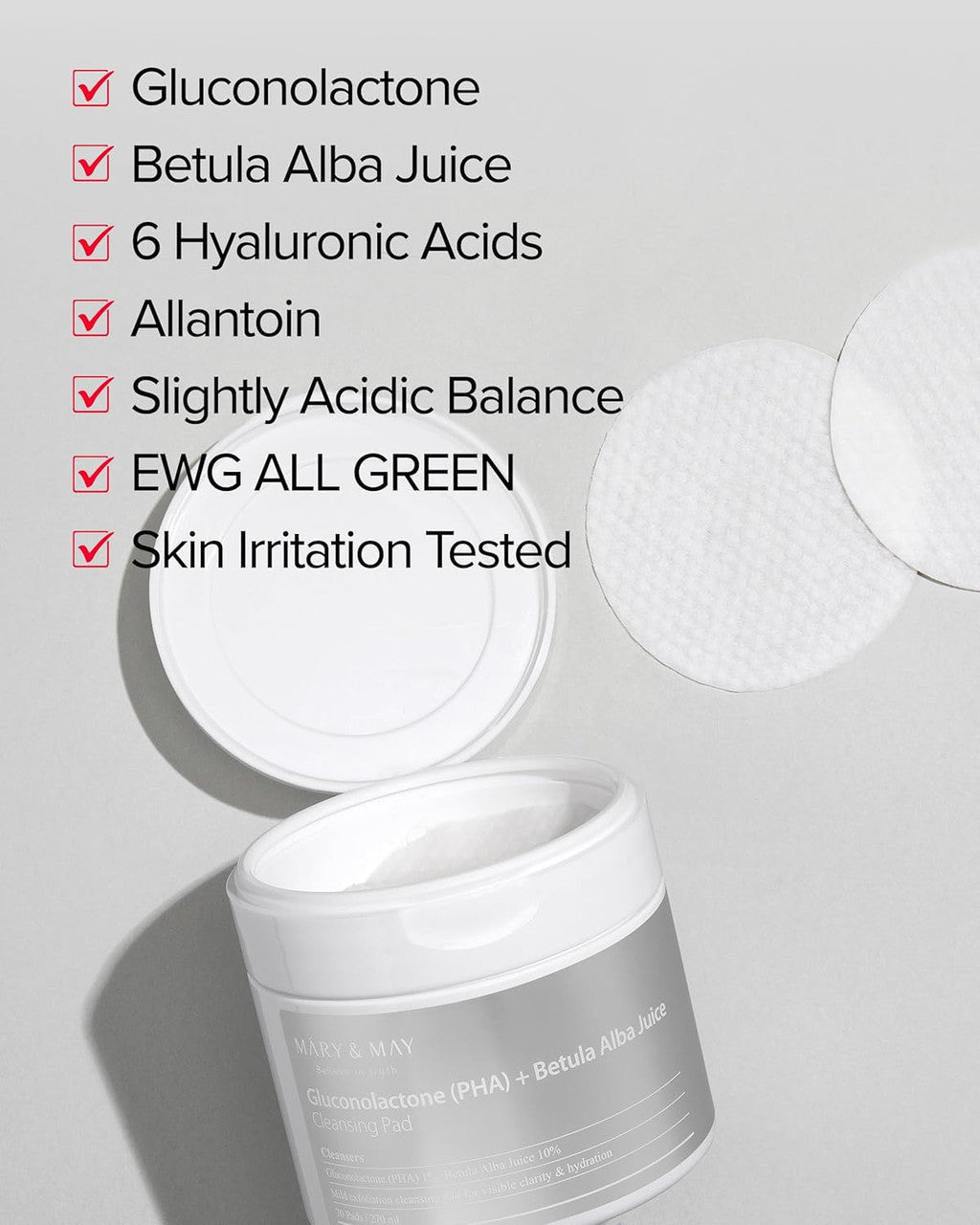 MARY & MAY Gluconolactone PHA Betula Alba Juice Cleansing Pad (70Pads)