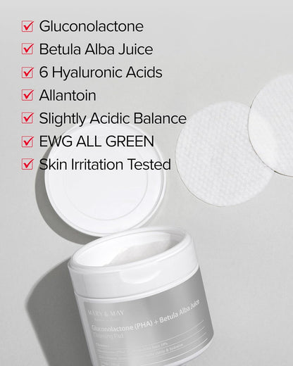 MARY & MAY Gluconolactone PHA Betula Alba Juice Cleansing Pad (70Pads)