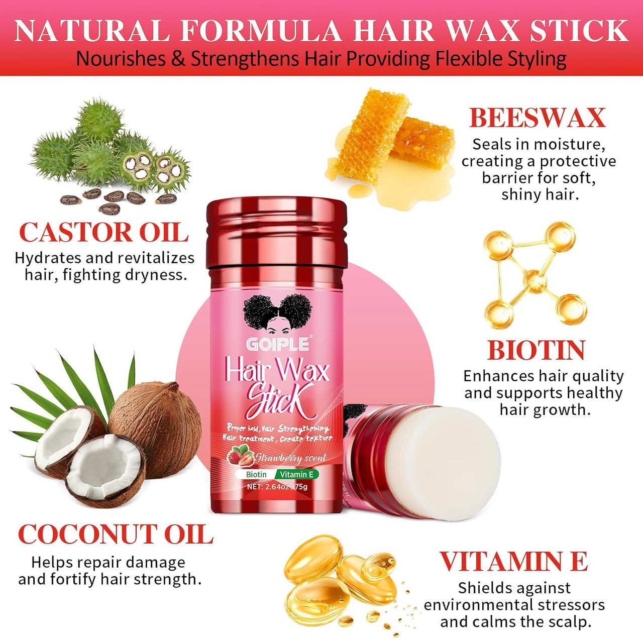 Goiple Biotin Hair Wax Stick [Strawberry] (2.64 oz)