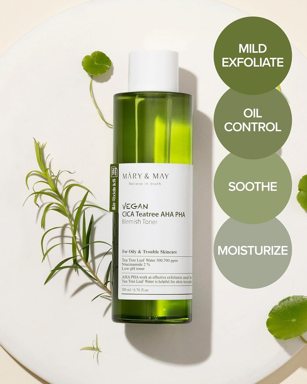 MARY & MAY Vegan CICA Tea Tree AHA PHA Blemish Toner (6.76oz)