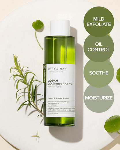 MARY & MAY Vegan CICA Tea Tree AHA PHA Blemish Toner (6.76oz)