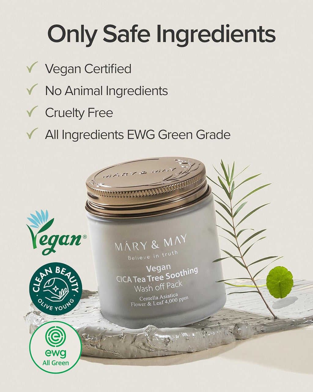 MARY & MAY Vegan Cica Tea Tree Soothing Wash Off Pack (4.4oz)