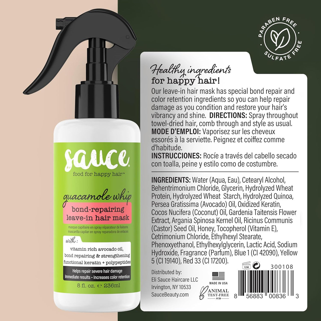 SAUCE BEAUTY Guacamole Bond-Repairing Leave-In Hair Mask Spray (8oz)