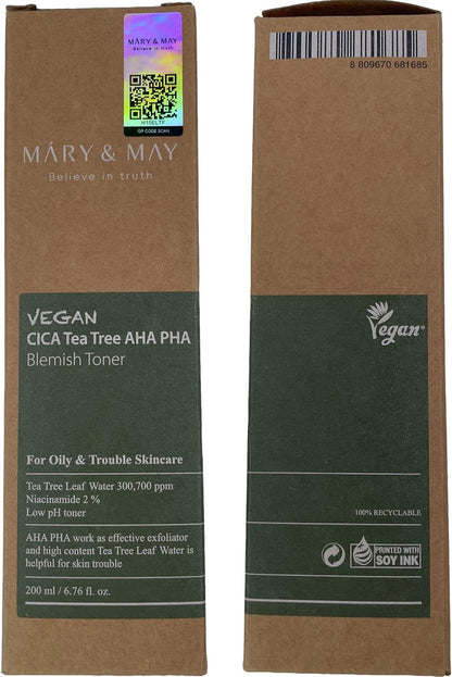 MARY & MAY Vegan CICA Tea Tree AHA PHA Blemish Toner (6.76oz)