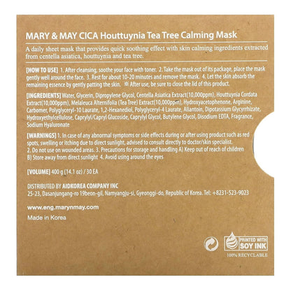 MARY & MAY CICA Houttuynia Tea Tree Calming Mask (30Sheets)