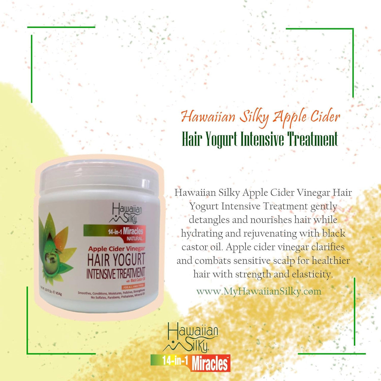 Hawaiian Silky 14 In 1 Miracles Apple Cider Vinegar Hair Yogurt Intensive Treatment (16 oz)