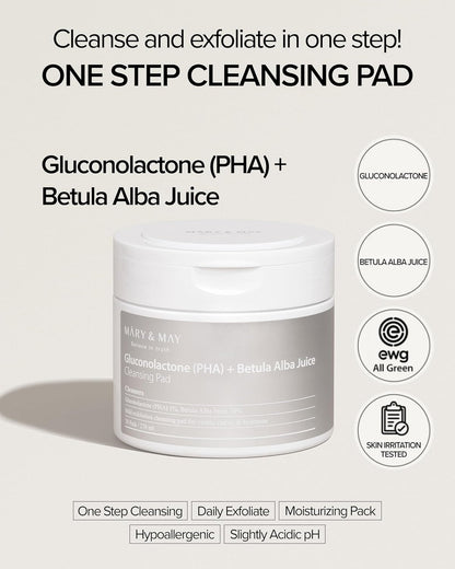 MARY & MAY Gluconolactone PHA Betula Alba Juice Cleansing Pad (70Pads)