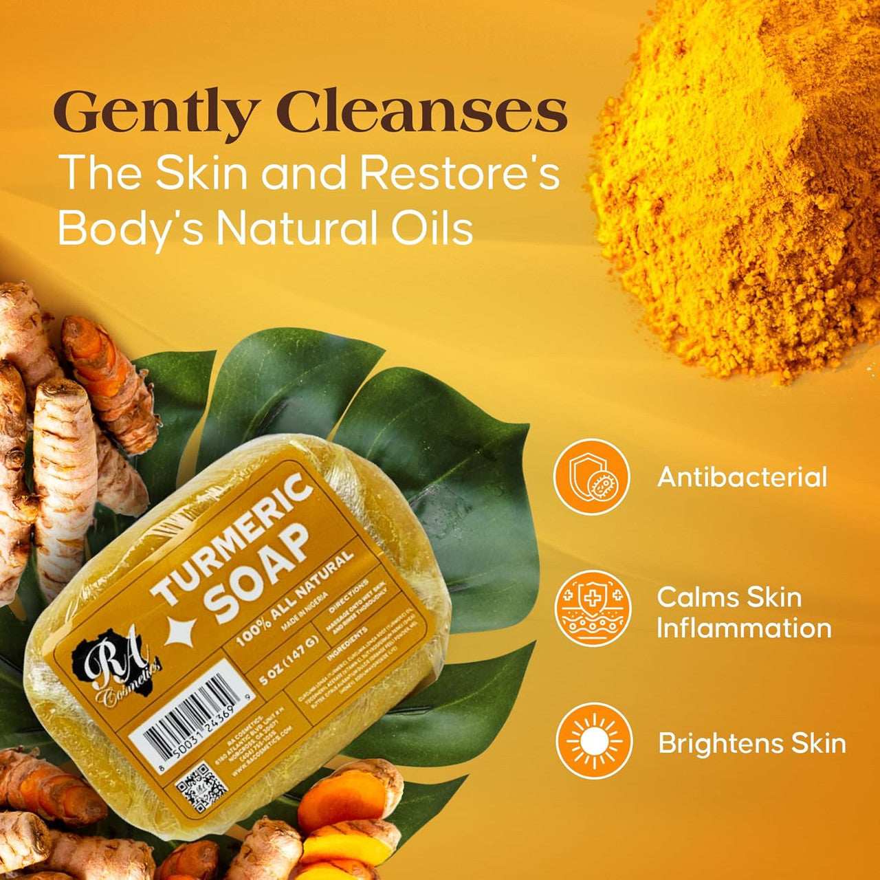 RA Cosmetics 100% All Natural Turmeric Soap (5 oz)