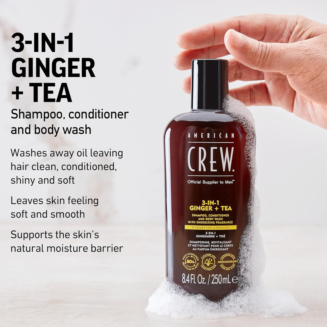 American Crew 3-IN-1 Ginger Tea Shampoo, Conditioner and Body Wash (8.4 oz)