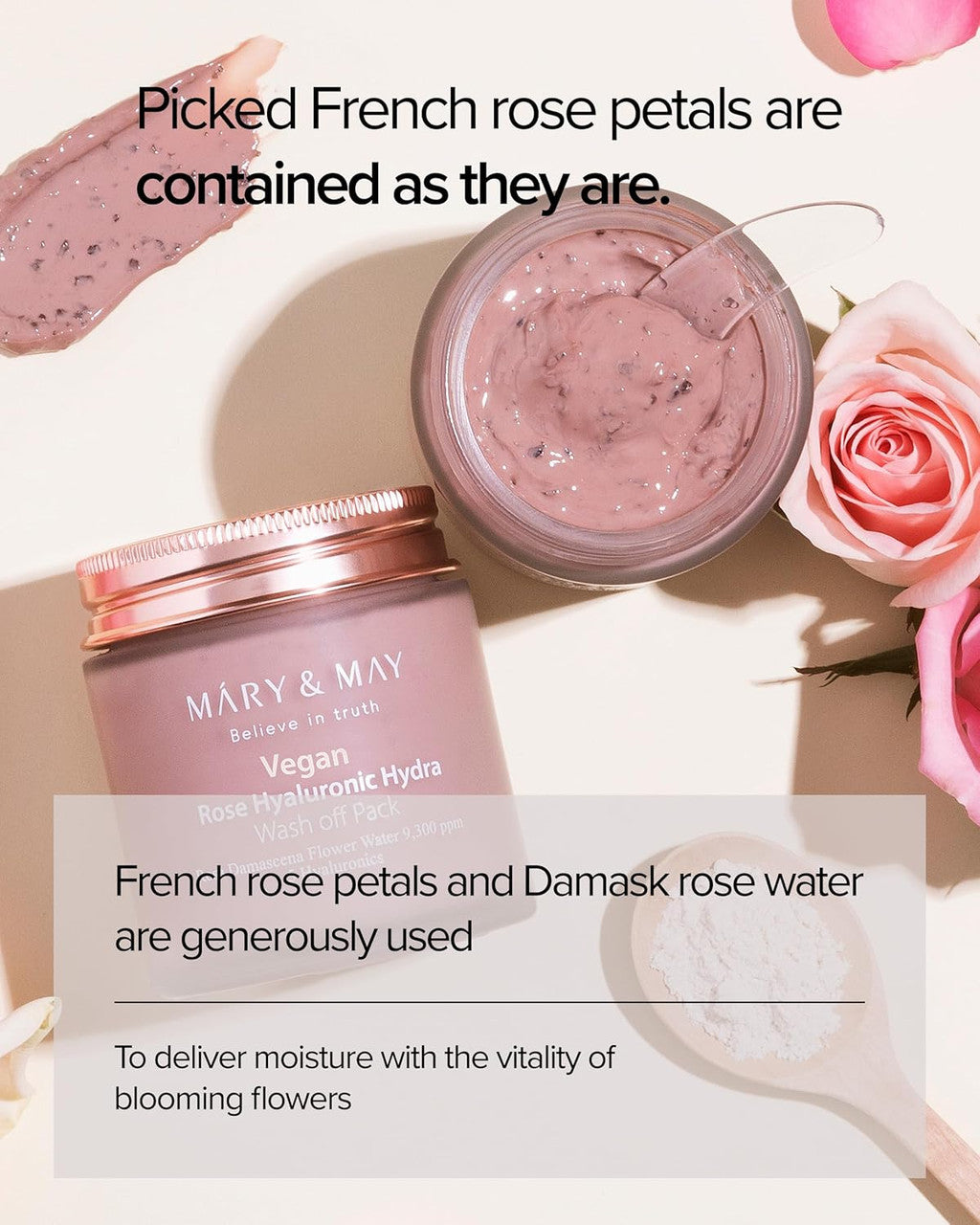 MARY & MAY Vegan Rose Hyaluronic Hydra Wash Off Mask Pack (4.4oz)