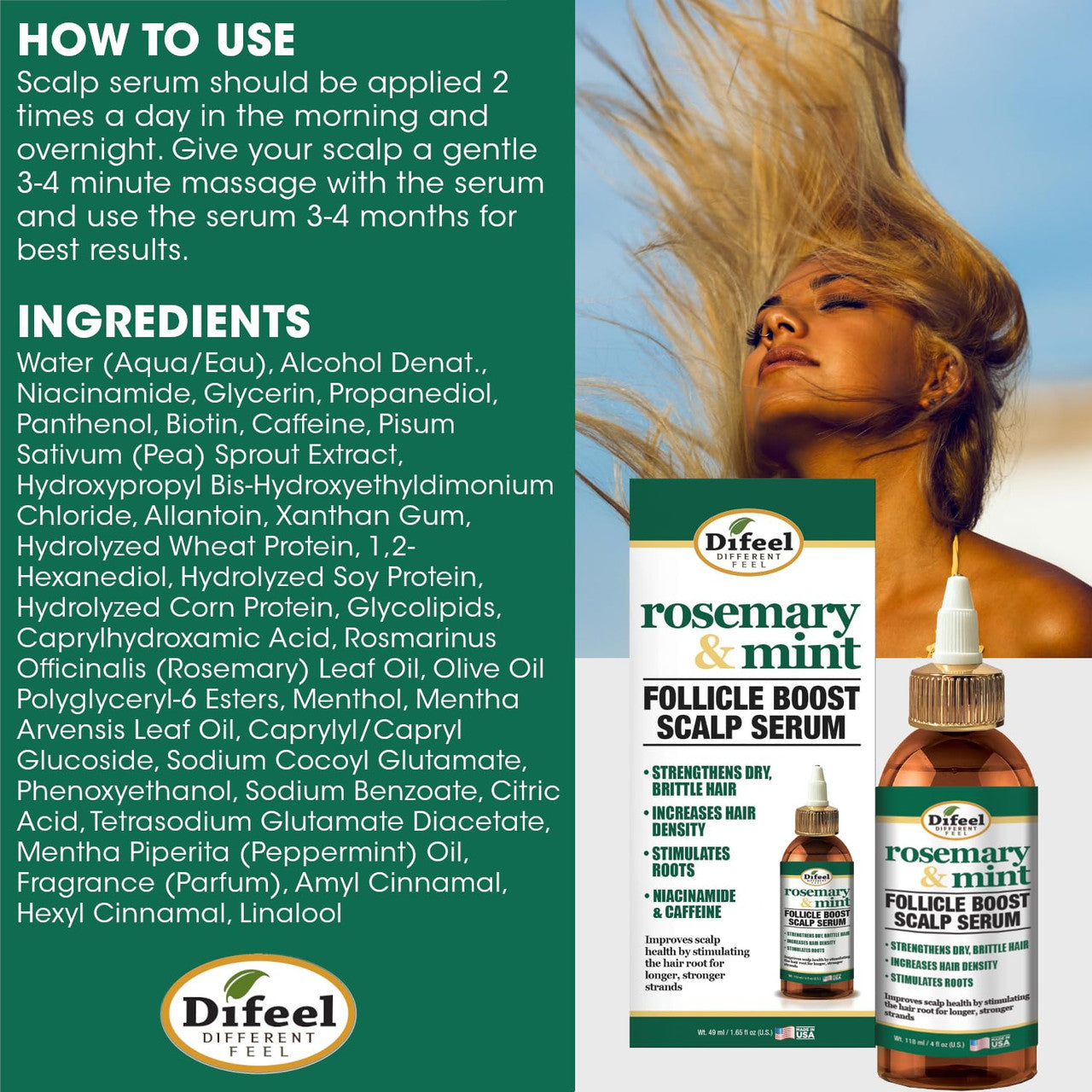 Difeel Rosemary & Mint Follicle Boost Scalp Serum (4oz)