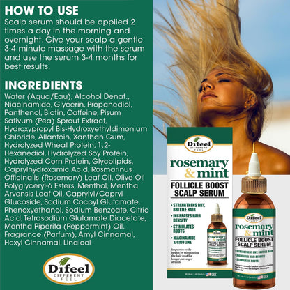 Difeel Rosemary & Mint Follicle Boost Scalp Serum (4oz)