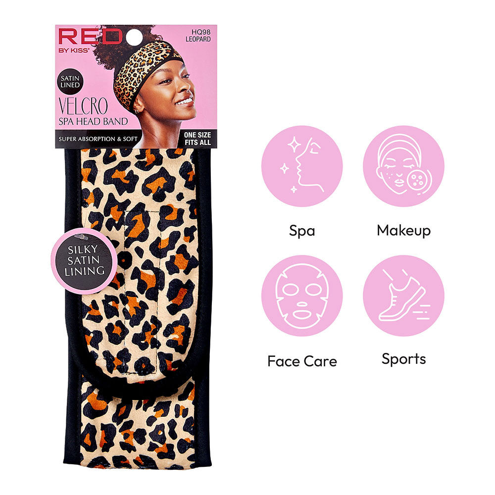 RED Velcro Spa Headband (Leopard)