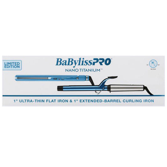 BabylissPRO Nano Titanium 1" Extended-Barrel Curling Iron & 1" Ultra-Thin Flat Iron Combo