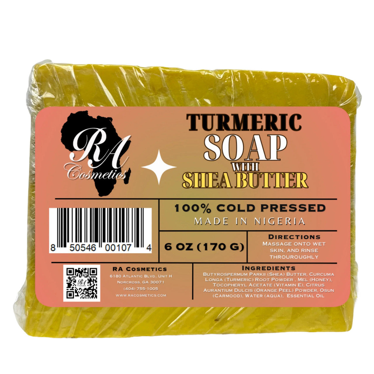 RA Cosmetics 100% Cold Pressed Turmeric & Shea Butter Soap Bar (6 oz)