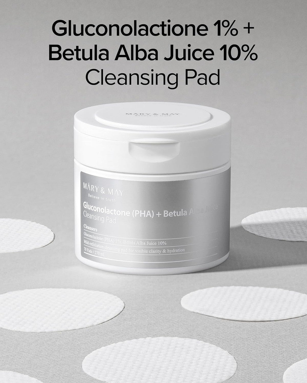 MARY & MAY Gluconolactone PHA Betula Alba Juice Cleansing Pad (70Pads)