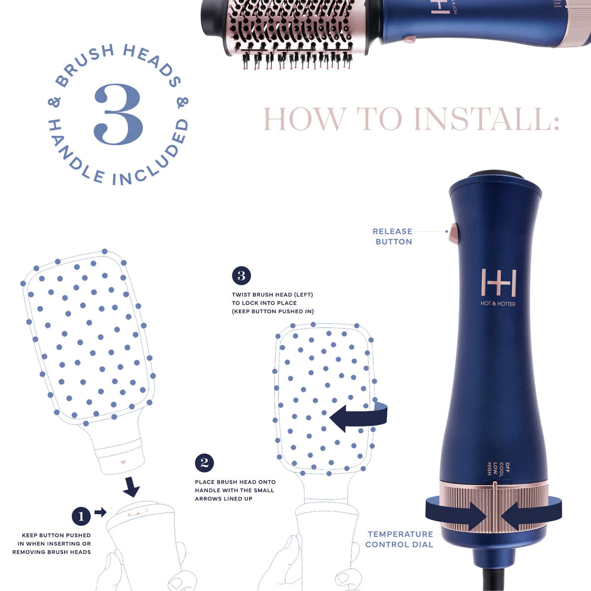 Annie Hot & Hotter All-In-One Interchangeable Hair Dryer Brush (Blue)