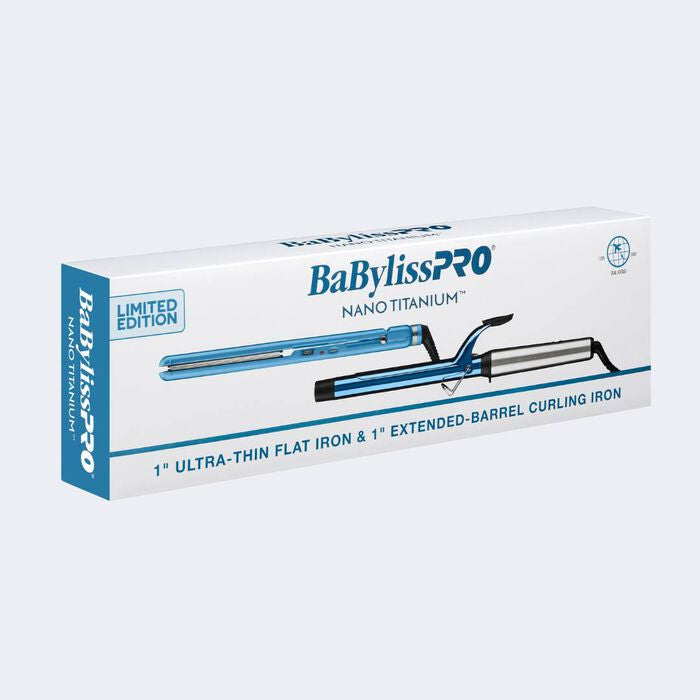 BabylissPRO Nano Titanium 1" Extended-Barrel Curling Iron & 1" Ultra-Thin Flat Iron Combo