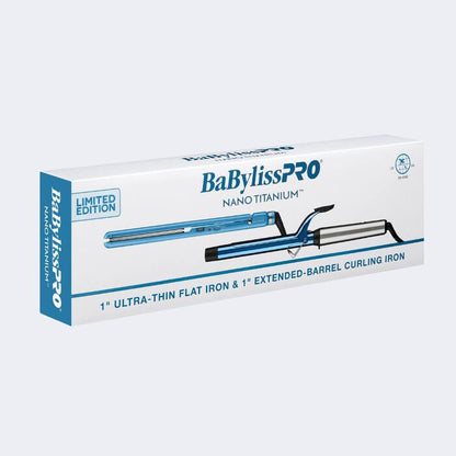 BabylissPRO Nano Titanium 1" Extended-Barrel Curling Iron & 1" Ultra-Thin Flat Iron Combo