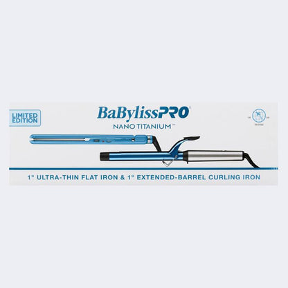 BabylissPRO Nano Titanium 1" Extended-Barrel Curling Iron & 1" Ultra-Thin Flat Iron Combo