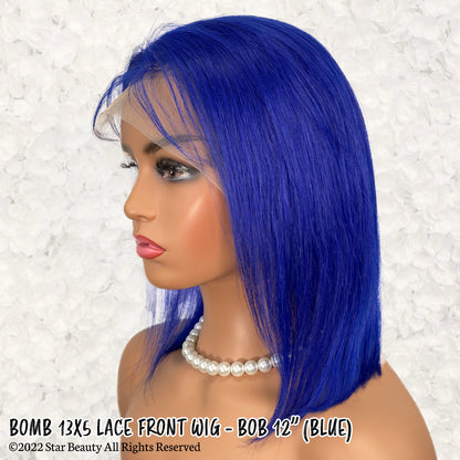 BOMB HAIR 100% Human Hair 13X5 Lace Frontal Bob Wig 12"(BLUE)