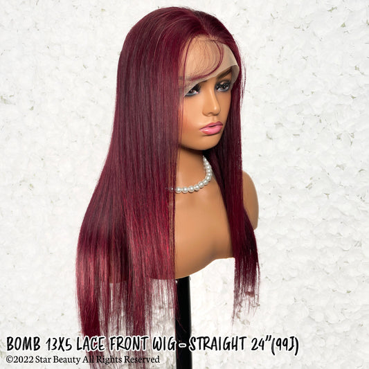 BOMB HAIR 100% Human Hair 13X5 Lace Frontal Wig - Straight (99J)