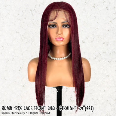 BOMB HAIR 100% Human Hair 13X5 Lace Frontal Wig - Straight (99J)