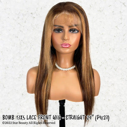 BOMB HAIR 100% Human Hair 13X5 Lace Frontal Wig - Straight 24"(P4/27)