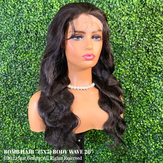 BOMB HAIR 100% Human Hair 5X5 Lace Closure Wig - Body Wave (18"- 28")