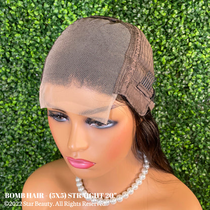 BOMB HAIR 100% Human Hair 5X5 Lace Closure Wig - Straight (18"- 28")