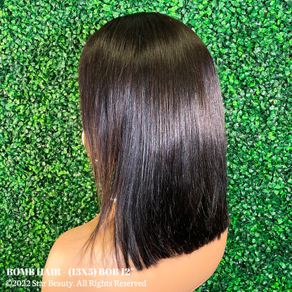 BOMB HAIR 100% Human Hair 13X5 Lace Frontal Bob Wig - Straight (Natural)