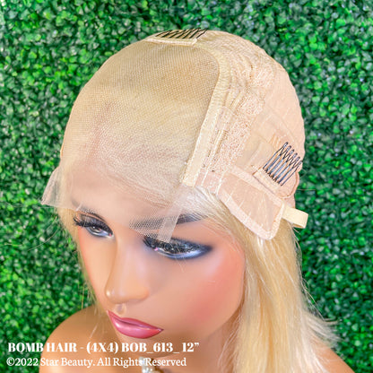 BOMB HAIR 100% Human Hair 4X4 Lace Closure Wig - Straight (613)
